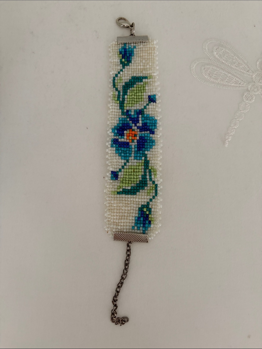 NWOT Handmade Beaded Cuff Bracelet with Floral Design